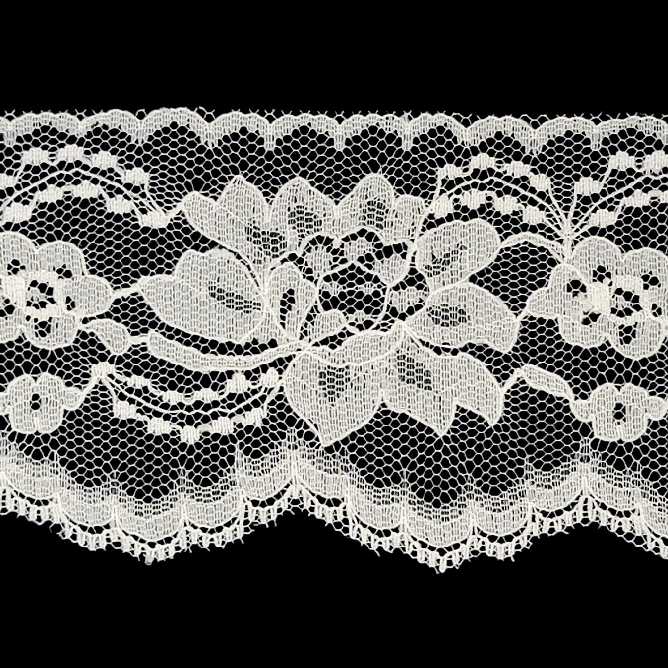 White lace trim on a black background