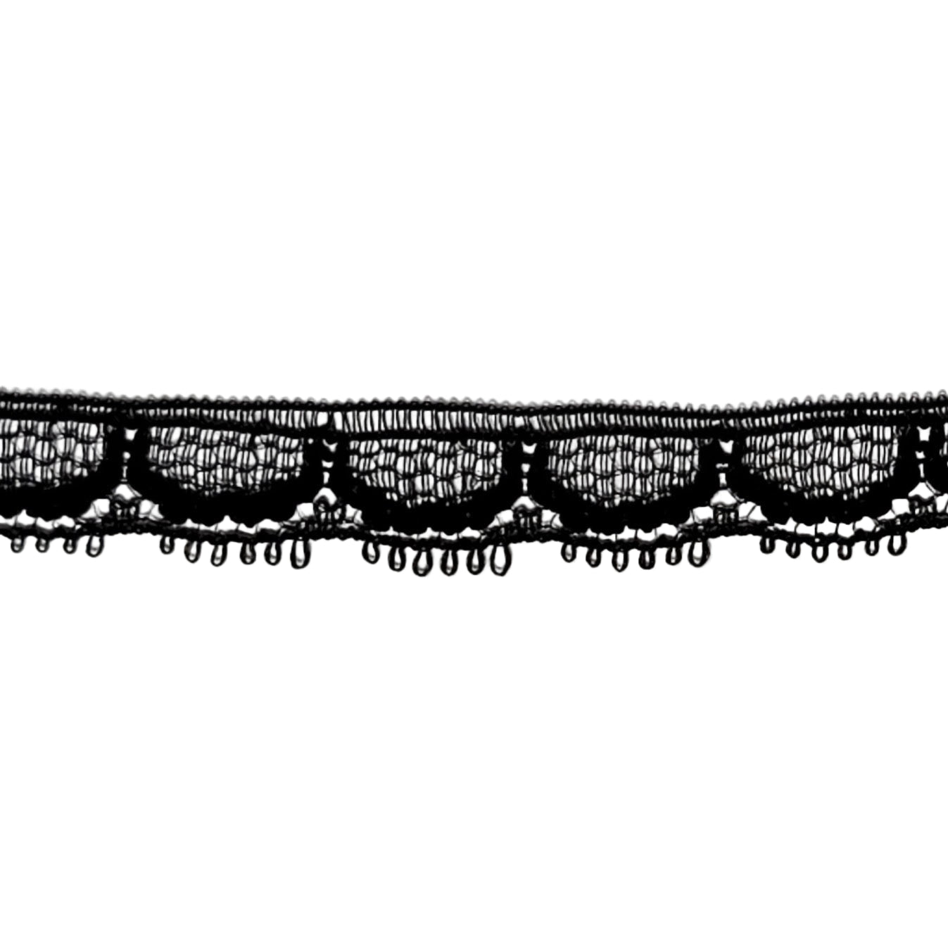 Black lace trim on a white background