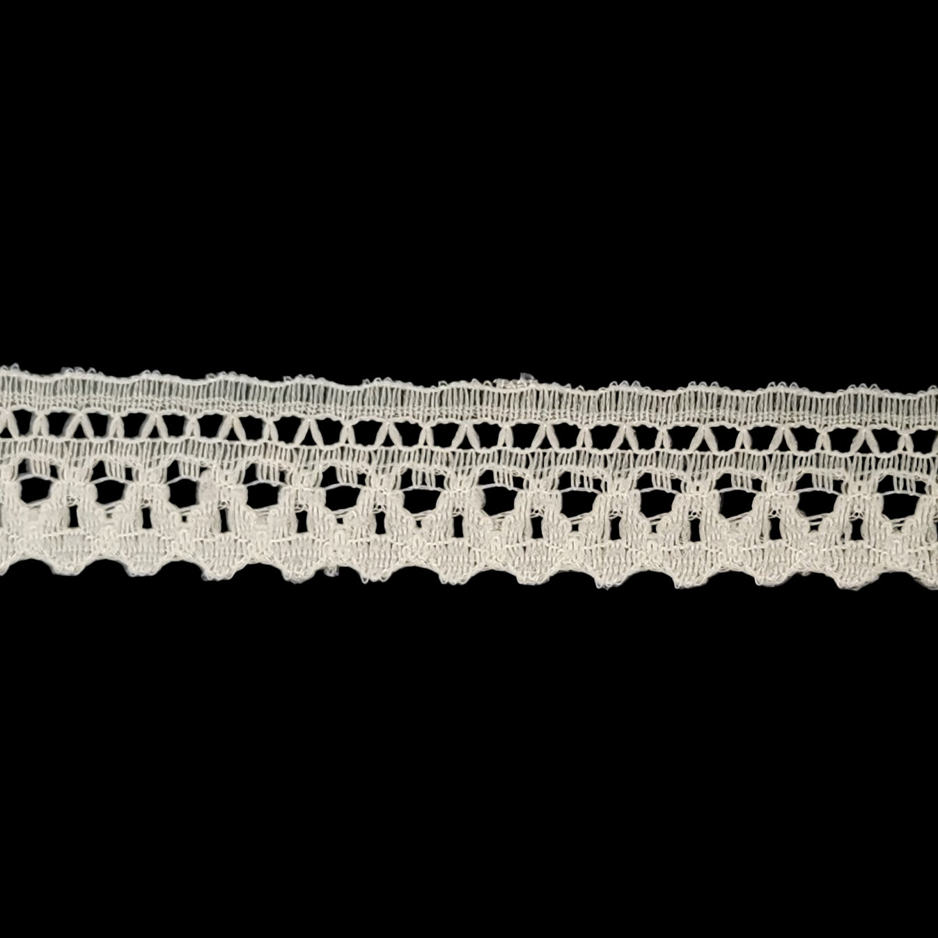 Close-up of lace trim on a dark fabric background