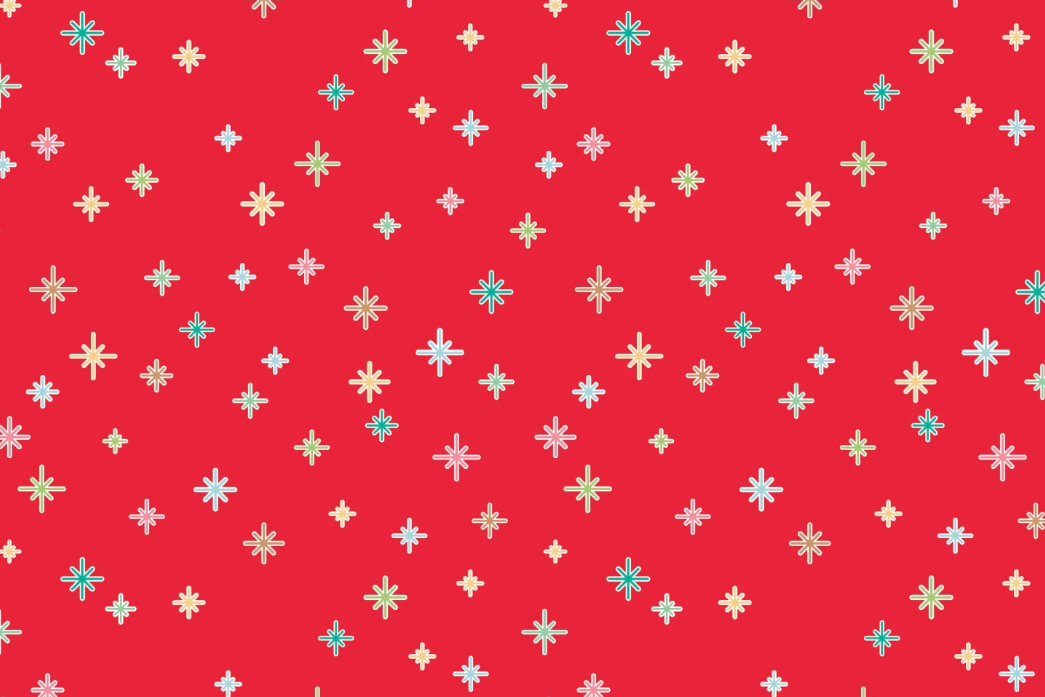 Red background with small white and turquoise star patterns