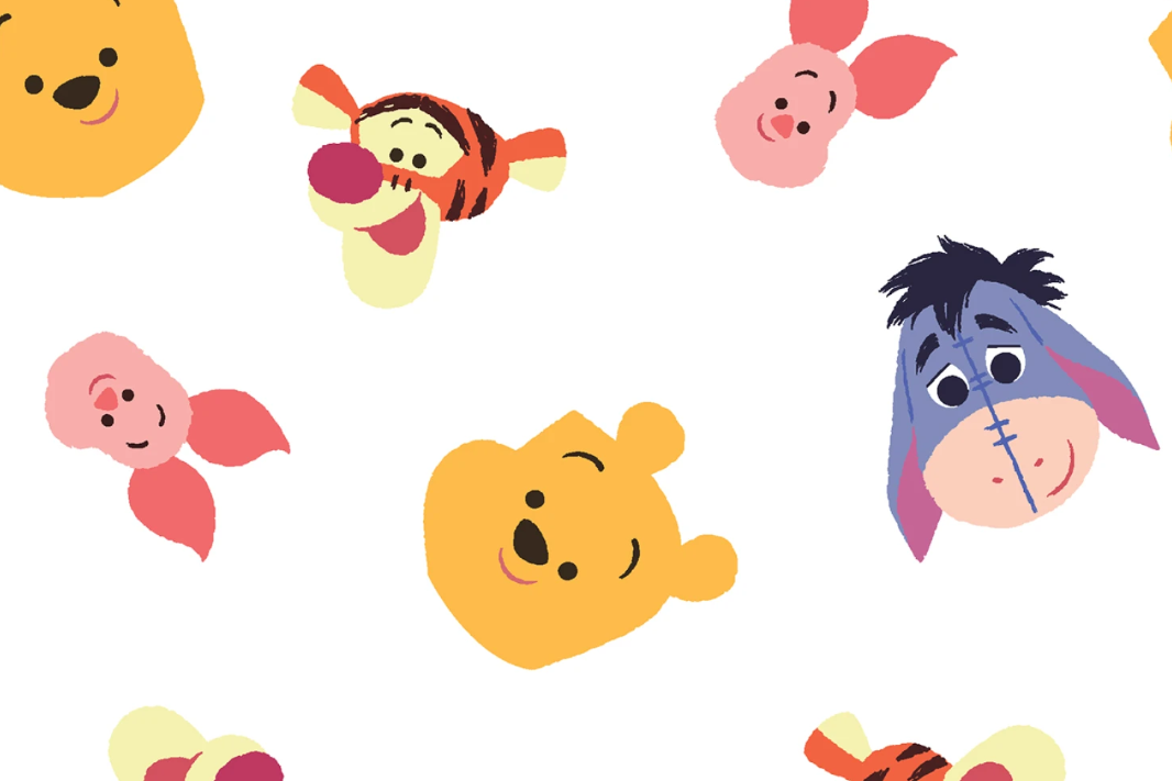 Pattern of Winnie the Pooh and friends on a white background