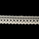 Close-up of lace trim on a dark fabric background